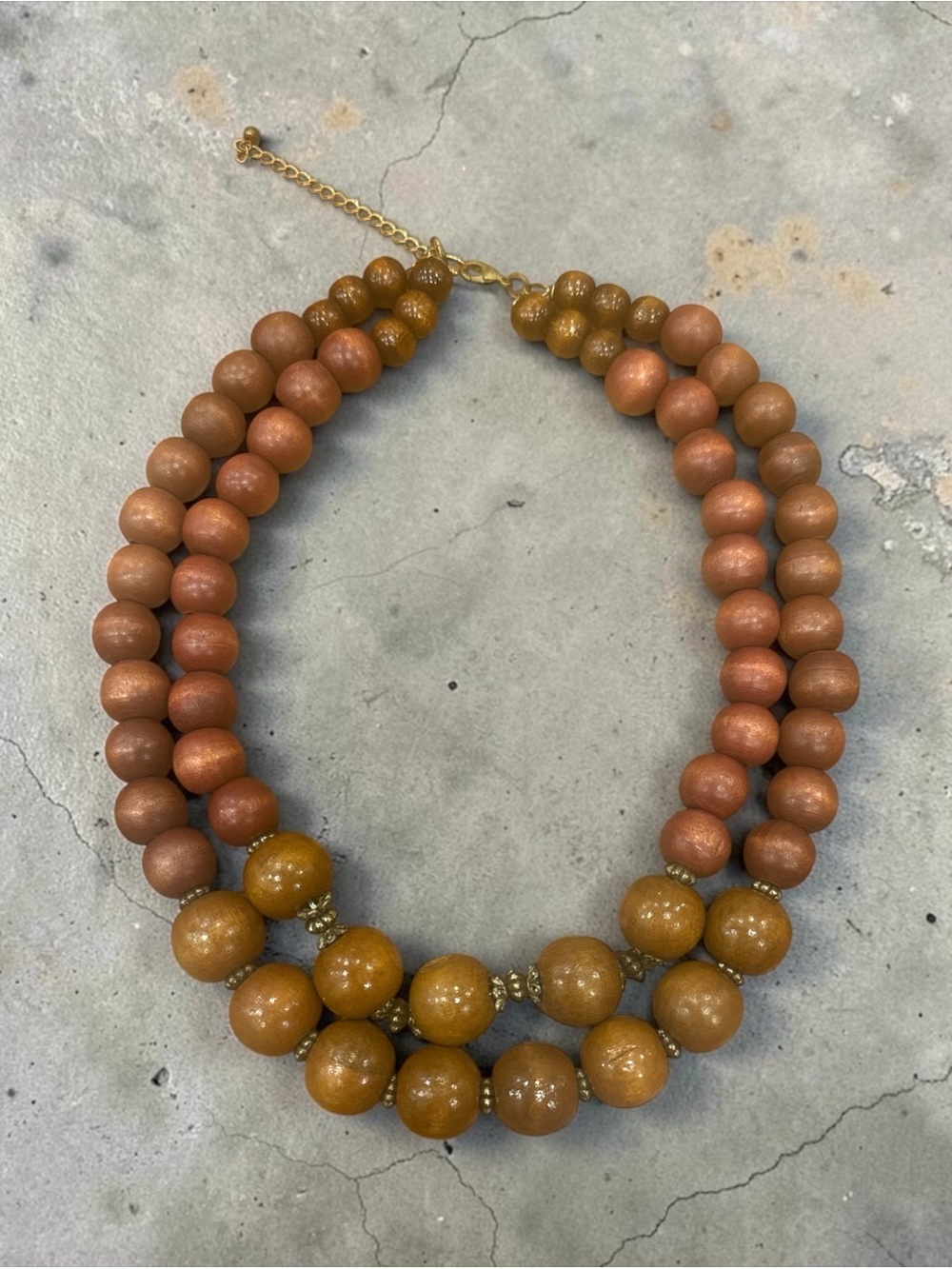 Two-Strand Brown & Gold Wood Bead Necklace